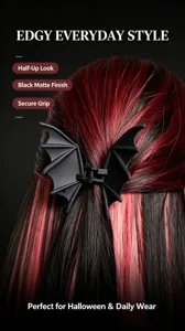 Gothic bat wing hair claw clip in matte black finish, perfect for Halloween and daily wear.