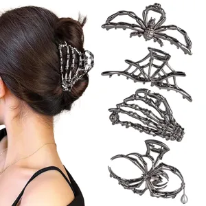 Gothic Hair Claw Clip Alloy Bat Spider Skeleton Hand Hair Accessories For Women Halloween Dark Style Punk Shark Clip