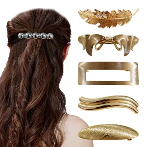 Metallic Liquid Wave Hair Clip For Women Elegant Feather Bow Geometric Spring Hair Barrette Vintage Gold Silver Hair Accessories