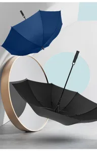Detail view of durable long-handle straight golf umbrella with sturdy fiber ribs and comfortable grip.