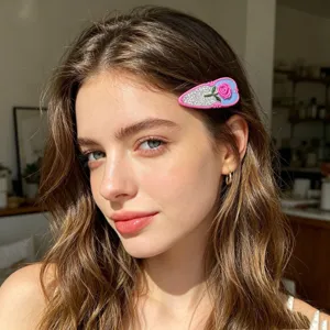 French vintage rose enamel hair clip with rhinestone dagger design stylish side hairpin