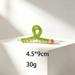 Cute pencil shaped hair claw clip metal green aesthetic hair accessories for women