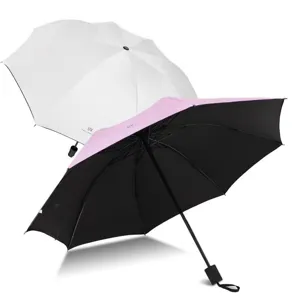 Detailed view of the compact 3-fold UV protection sun umbrella with black glue coating for daily outdoor use.