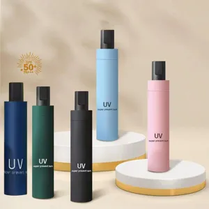 Minimalist UV Protection Sun Umbrella Three Fold Portable Black Glue Parasol Anti-Ultraviolet Folding Rain Umbrella