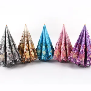 Women's Double Layer Black Coating UV Protection Two Fold Sun Umbrella Embroidered Lace Floral Folding Rain Umbrella