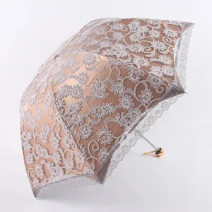 Parapluie pliant élégant en dentelle broderie florale protection UV parasol vue principale