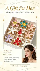 Set elegante di mollette per capelli a fiore di frangipani, smalto lucido, bordo dorato, 7 colori.