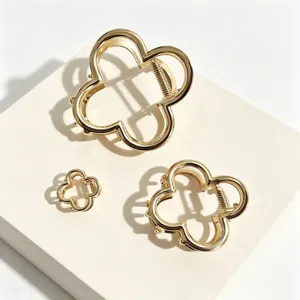 Golden metal clover hair claw clips set for women fashion hair styling accessories