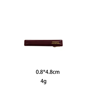 Dark red rectangular hair clip, simple side hair accessory, elegant mini metal barrette 4g.