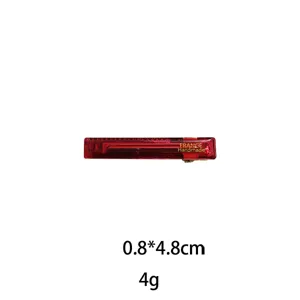 Red resin hair clip detail, 0.8x4.8cm compact size, glossy finish minimalist barrette.