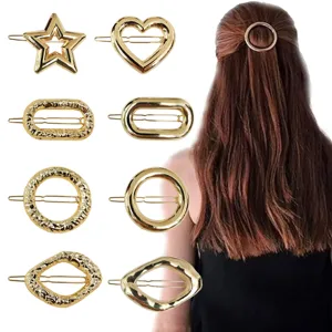 Fermaglio per Capelli Geometrico Metallico da Donna Lusso Oro Irregolare Rotondo Ovale Stella Cuore Forcina Accessori Moda