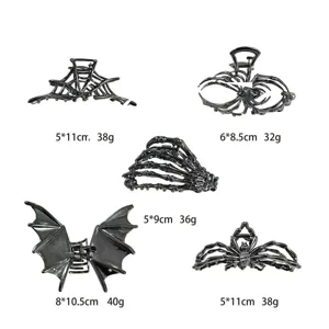 Gothic metal hair claw for women, Halloween spider bat skeleton shark clip hair accessories.