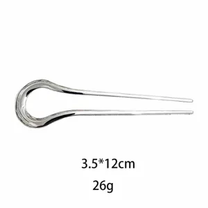 Elegant silver alloy U-shaped hair stick, minimalist curved hair fork for women styling.