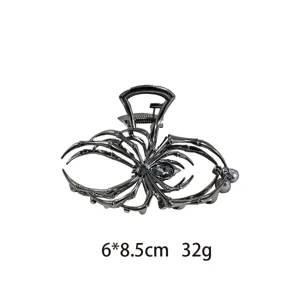 Gothic spider hair claw clip metal shark hair accessory with pearls and rhinestones