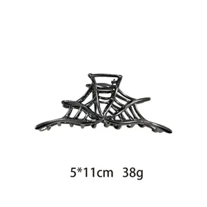 Gothic metal hair claw clip, unique ghost hand spider web design, size 5x11cm, weight 38g for styling.