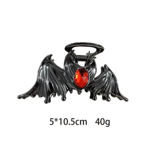 Gothic Bat Wing Metal Hair Claw Clip with Red Rhinestone Shark Clip for Daily Wear
