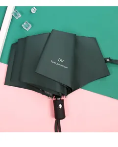 Vista dettagliata dell'ombrello pieghevole automatico con rivestimento UV e stecche robuste.