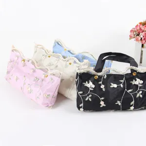 Floral lace embroidered handbag storage pouch small cosmetic bag multi-color elegant design