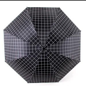 Black checkered folding sun umbrella for UV protection and outdoor daily rain or shine use.
