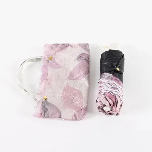 Parapluie de soleil anti uv en dentelle florale avec sacoche portable pour femme