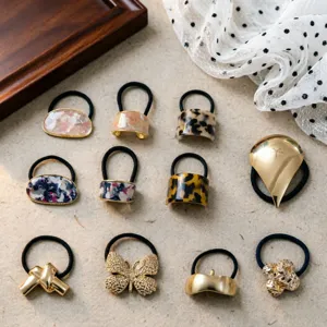 Franse Retro Metalen Rand Hars Luipaardprint Haarelastiek Elegant Geometrisch Paardenstaart Houder Haaraccessoires Voor Vrouwen