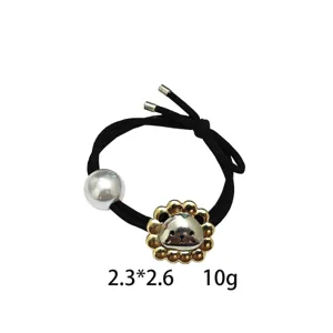 Cute bear hair tie with silver bead and elastic rubber band for women and girls daily hair styling.
