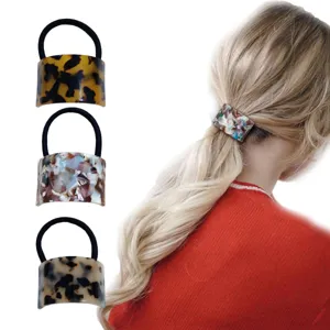Vrouwen Mode Acetaat Haaring Schildpad Luipaardprint Geometrisch Gebogen Elastisch Haarelastiek Elegante Paardenstaart Haaraccessoires