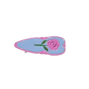 French vintage rose enamel hair clip, sweet blue and pink side snap hair barrette for women.