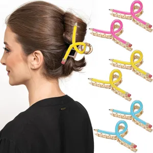 Creative Pencil Shape Metal Hair Claw Clip Cute Stationery Style Hair Catch Hair Styling Accessories For Women Girls