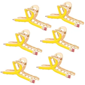 Creative pencil hair claw clip for women, stylish yellow metal hair catch for ponytail daily wear