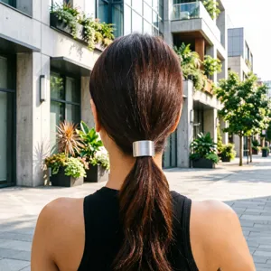 Minimalistische Metalen Paardenstaart Haak Haarclip Voor Dames Goud Zilver Geborstelde Textuur Koude Stijl Haaraccessoires Haarmanchet