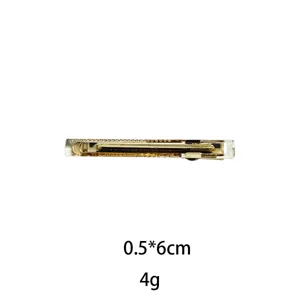 Gold metal hair clip detail, 0.5x6cm compact size, elegant side hairpin accessory for women.