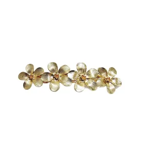 Pinza de pelo de resorte con flor dorada elegante para mujer, accesorio de peinado francés.
