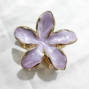 Elegante molletta per capelli a forma di frangipani con petali viola e bordo dorato