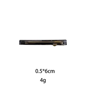 Detail view of a stylish black side hair clip hairpin, compact 0.5x6cm size, 4g lightweight design.
