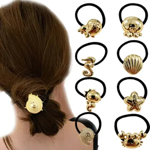 Mode Westerse Stijl Legering Hoge Elasticiteit Haarelastiekjes Goud Geometrisch Zeeleven Metalen Paardenstaart Houder Haarbanden Voor Dames