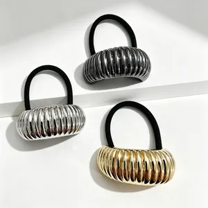 Set di elastici per capelli geometrici metallici, elegante supporto per coda di cavallo.