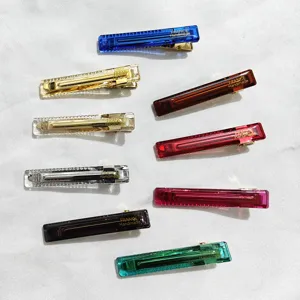 Colorful acrylic hair clips set, transparent rectangle barrettes for women styling.