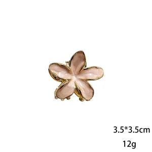 Molla per capelli fiore di plumeria, mini artiglio rosa in smalto per donna 3.5cm