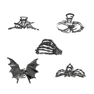 Halloween gothic metal hair claw clips set skeleton hand bat wings spider hair accessories for women