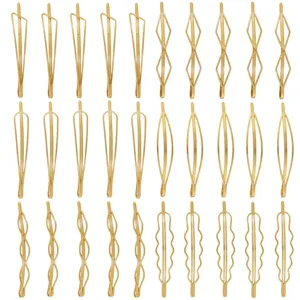 Gold geometric metal hair clips set, minimalist hollow hairpins for daily styling and women.