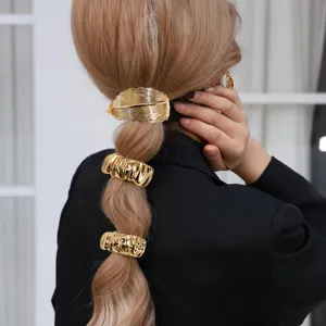 Pinza para el pelo de hoja de metal dorada manguito de coleta accesorios elegantes