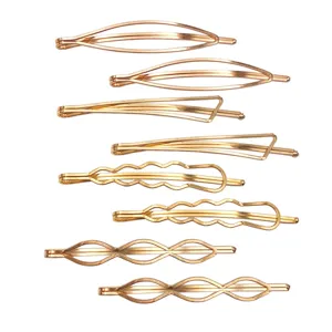 Gold geometric hair clips set metal bobby pins minimalist hair accessories for women styling.