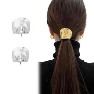 Elegante fermaglio per capelli a coda di cavallo geometrico in metallo dorato e argentato.