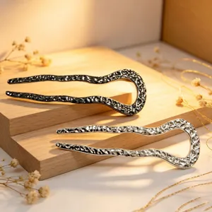 Metal U-shaped hairpin hammered design hair fork stylish bun hair accessories for women
