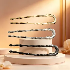 Fashion Alloy U-shaped Hairpin Hammered Texture Hair Stick For Bun Elegant Wrinkled Hair Fork Daily Hair Accessories For Women