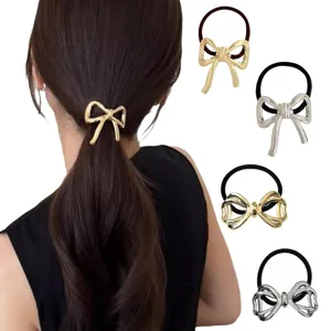 Metal bow hair tie elegant hair rope rubber band fashion hair accessories for women.