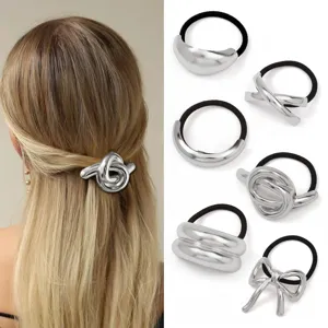 Silberne metallische Haargummis Set geometrisches Haarseil elegante Haarbänder für Damen