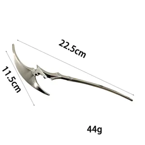 Gothic axe alloy hair stick detail view, dark style hairpin back head hair accessory 22.5cm