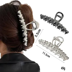 Liquid metal heart hair claw clip large size metal hair accessories for women and girls